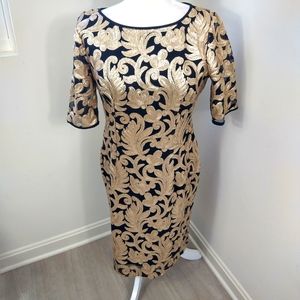 Antonio Melani black gold floral Paisley sheath dress sz 8 party holiday cocktai